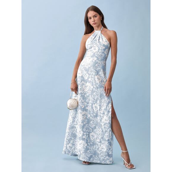 Reformation Elmer Linen Dress Porcelain - Picture 1 of 11